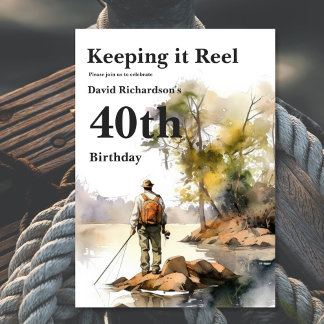 Men's Watercolor Fishing Birthday Party Invitation