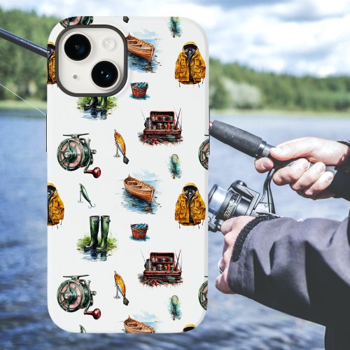 Mens Watercolor Fishing Gear Pattern Case_Mate iPhone 14 Case