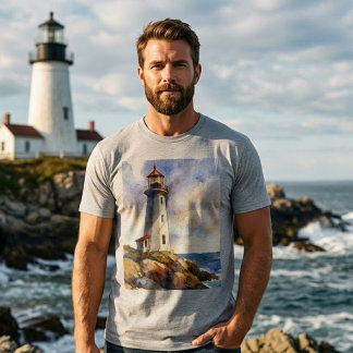 Men's Watercolor Lighthouse Nautical Gift T-Shirt