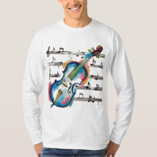 Men's Watercolor Violin Basic Long-Sleeved T-Shirt