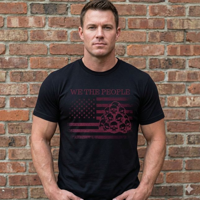 Men's We The People American Flag Skulls T-Shirt (Creator Uploaded)