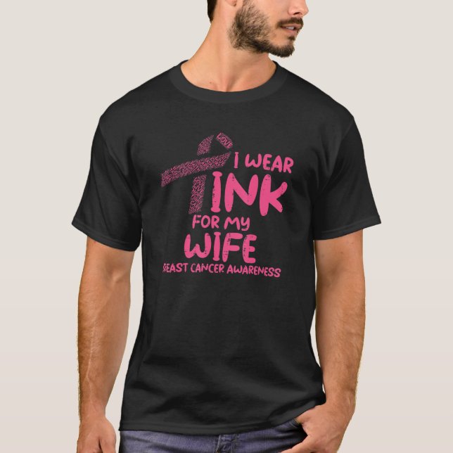 Mens Wear Pink For My Wife Husband Breast Cancer A T-Shirt (Front)