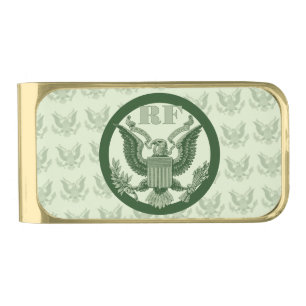 Mens Weekend Money Game Monogram Currency Seal Gold Finish Money Clip