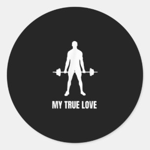 Mens Weightlifter Barbell Training Workout Outfit Classic Round Sticker