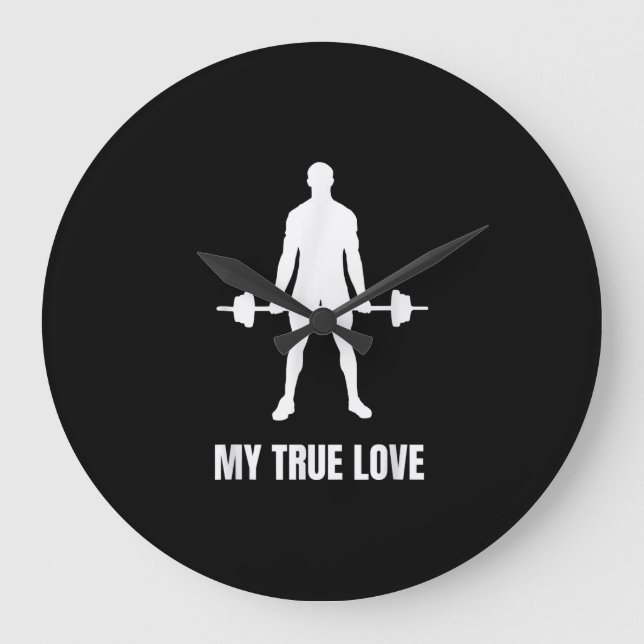 Mens Weightlifter Barbell Training Workout Outfit Large Clock (Front)