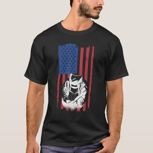 Mens Welding   For Welder American Flag Iron Worke T-Shirt (Front)