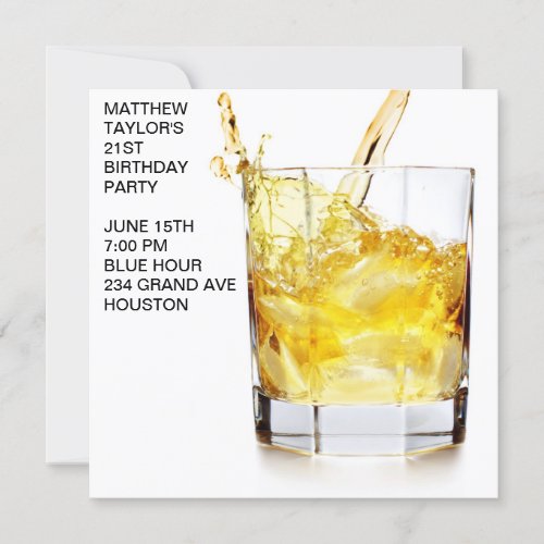 Mens Whiskey Cocktail Glass Birthday Party Invitation