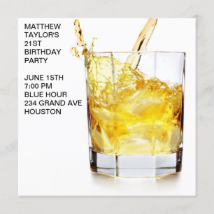 Mens Whiskey Cocktail Glass Birthday Party Invitation