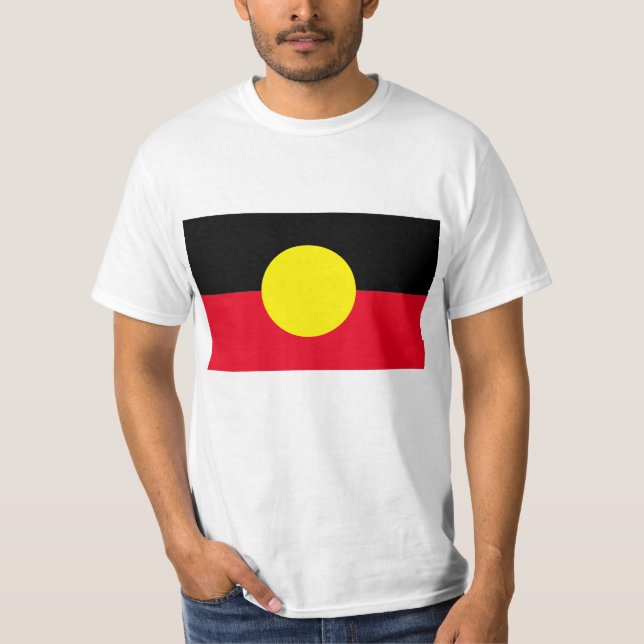 mens white Aboriginal flag shirt (Front)