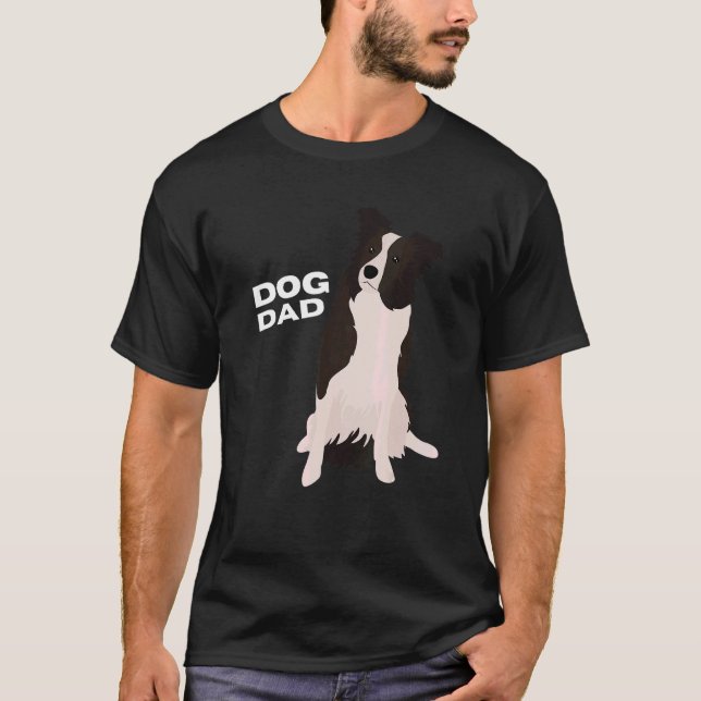 Mens White & Black Border Collie Dog Dad Man T-Shirt (Front)