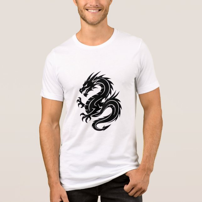 men's white dragon symbol t-shirt Tri-Blend shirt (Front)