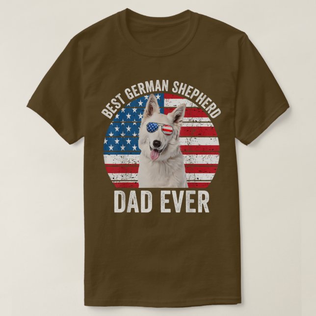 Mens White German Shepherd Dad American Flag Dog L T-Shirt (Design Front)