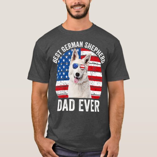 Mens White German Shepherd Dad American Flag Dog L T_Shirt