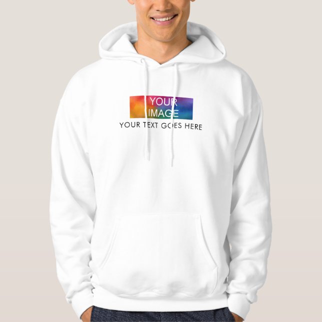 Mens White Hoodie Add Your Image Logo Text Here (Front)