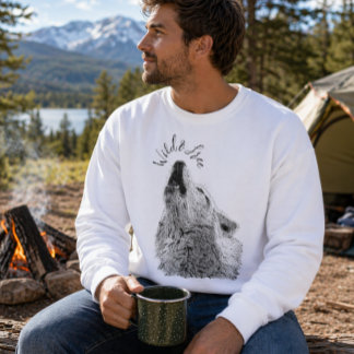 Mens Wild & Free Script Howling Wolf Fine Art Sweatshirt