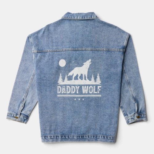 Mens Wolf Animal  Retro  Daddy Wolf Fathers Day  Denim Jacket