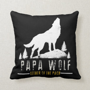 Mens Wolf Pack Family Dad Papa Wolf For Father's Throw Pillow