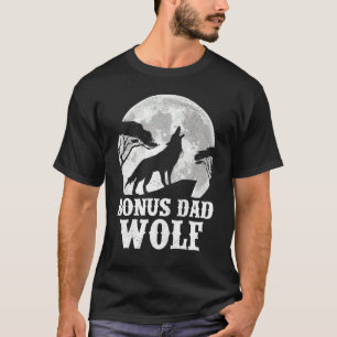 Mens Wolves Howling At The Moon Bonus Dad Wolf Fa T-Shirt