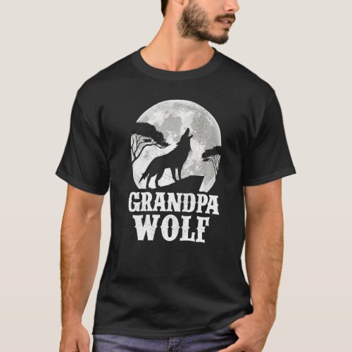 Mens Wolves Howling At The Moon  Grandpa Wolf Fath T_Shirt