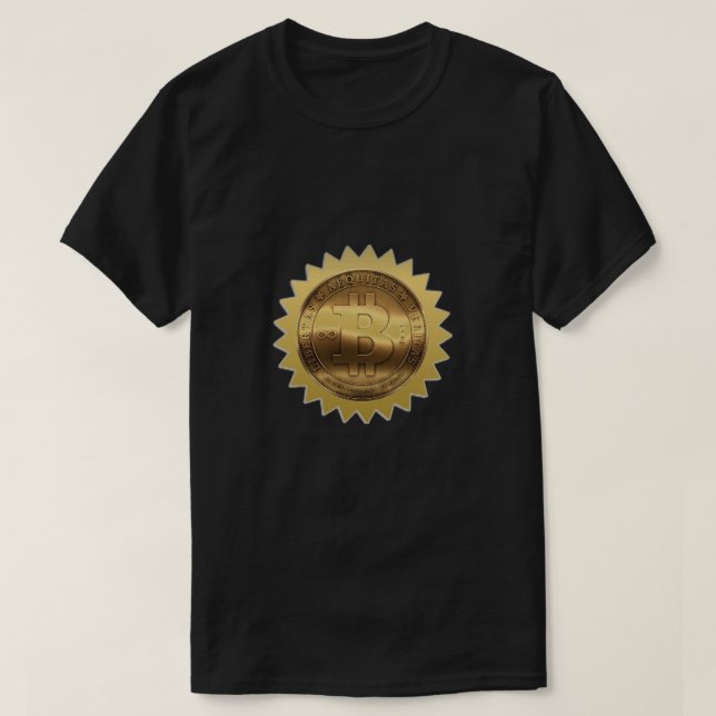 Mens Womens Black Gold Bitcoin Cryptocurrency T-Shirt (Design Front)