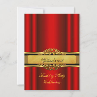 Men's Women's Elegant Red Gold Birthday Party Invitation