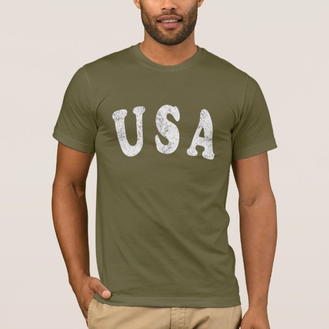 Mens Womens Vintage USA Letter Print Graphic Tee (Front)