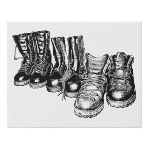 Mens Work Boots Shoes  still life Art Illustration Faux Canvas Print