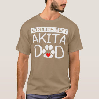 Mens World's Best Akita Dad Dog Owner Paw Print  T-Shirt