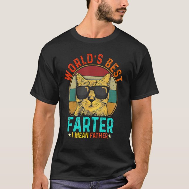 Mens Worlds Best Farter I Mean Father Funny Cat Da T-Shirt (Front)