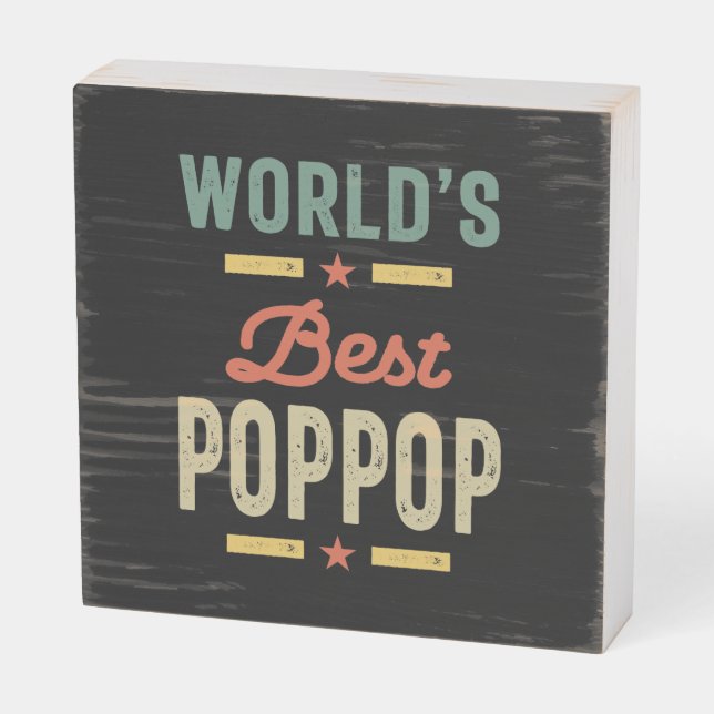 Mens World's Best PopPop Father Grandpa Gift Wooden Box Sign (Angled Horizontal)