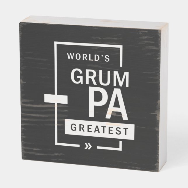Mens World's Grumpa Greatest Grandpa Gift Wooden Box Sign (Angled Horizontal)
