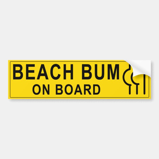 Men's Yellow Beach Bum on Board Bumper Sticker (Front)