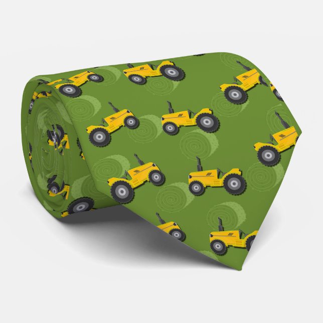 Men's  Yellow Farm Tractor   Neck Tie (Rolled)
