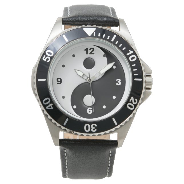 men's yin yang leather watch (Front)