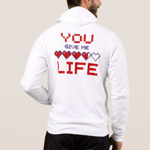 Mens You Give Me Life Pixel Heart Gaming Meter Hoodie