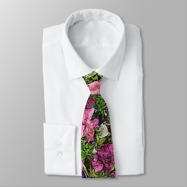 MENS'S FLORAL NECKTIE/ PETUNIAS NECK TIE (Tied)