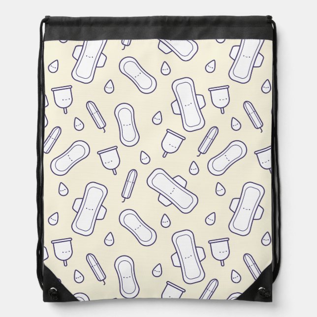 Mensturation Yellow Cute Period Tampon Pattern Drawstring Bag (Front)