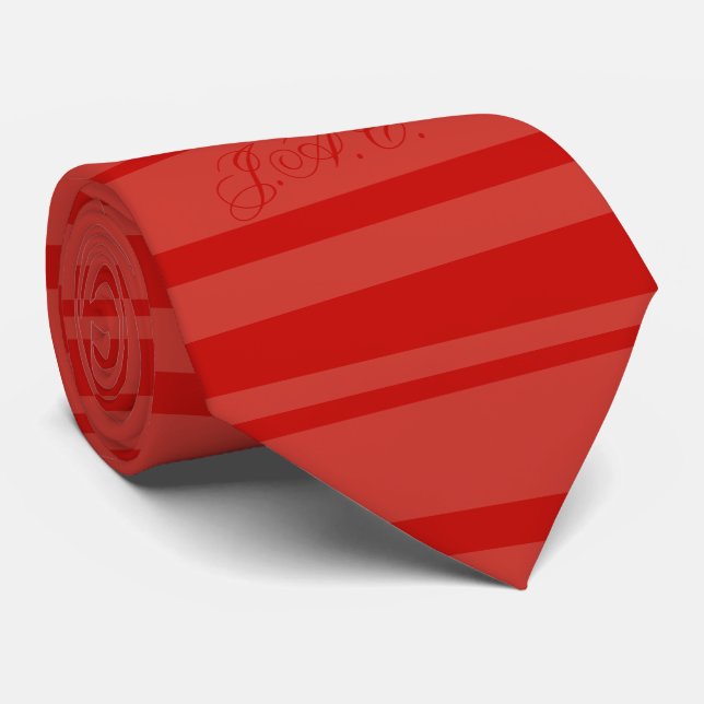 Menswear Tie Monogrammed Red Stripes (Rolled)