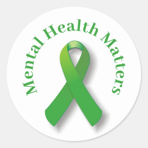 Mental Health Awareness And Green Ribbon Classic Round Sticker