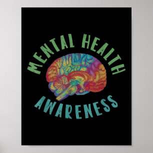 Mental Health Awareness Brain Rainbow Poster