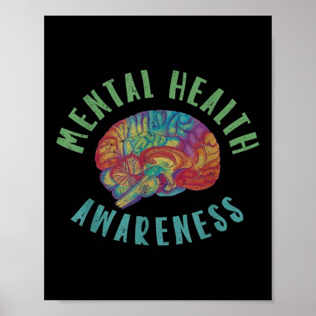 Mental Health Awareness Brain Rainbow  Poster (Front)