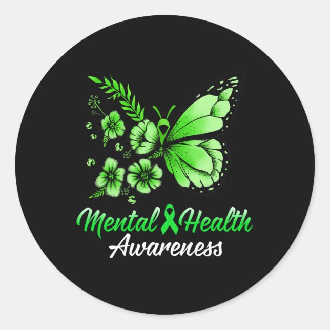 Mental Health Awareness Butterfly 1 Classic Round Sticker (Front)