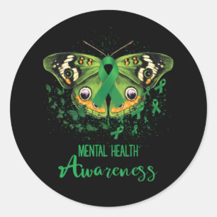 Mental Health Awareness Butterfly Green Ribbon Classic Round Sticker