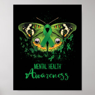 Mental Health Awareness Butterfly Green Ribbon Poster