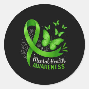 Mental Health Awareness Butterfly Green Ribbon Wom Classic Round Sticker