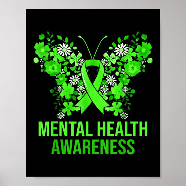 Mental Health Awareness Butterfly Green Ribbon Wom Poster (Front)
