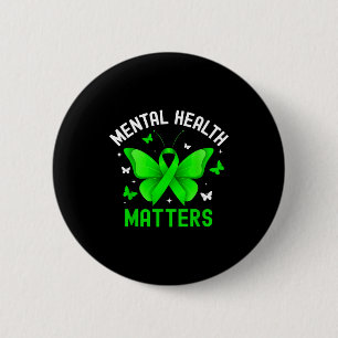 Mental health awareness butterfly ribbon green button