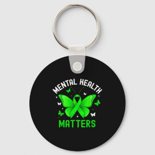 Mental health awareness butterfly ribbon green keychain
