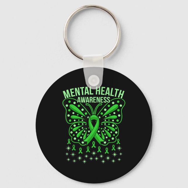 Mental Health Awareness Butterfly Ribbons Supporte Keychain (Front)