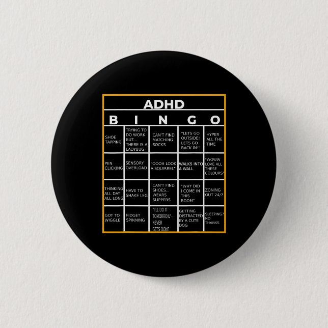 Mental Health Awareness Day Adhd Bingo Fun Gift  Button (Front)